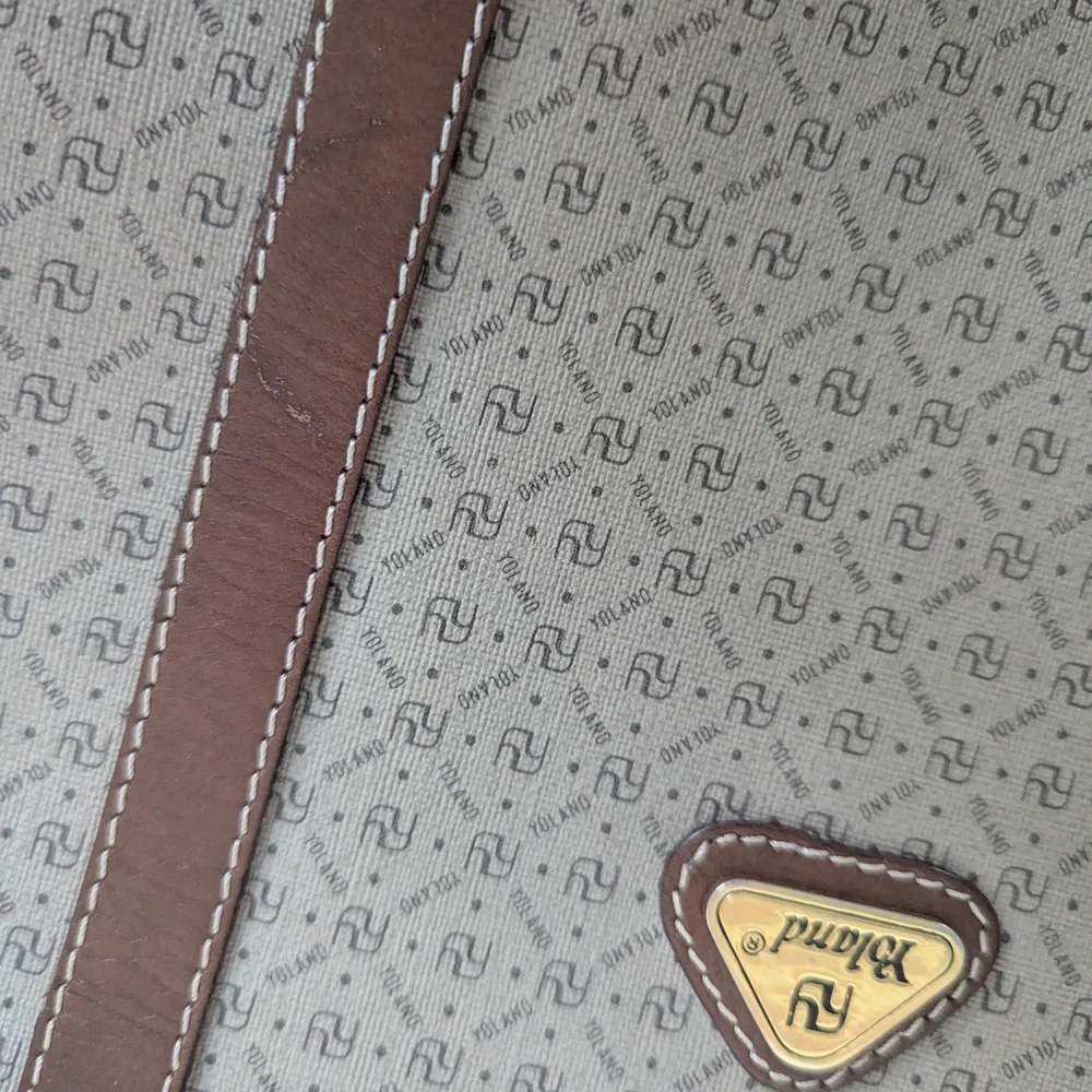 yoland monogram coated canvas leather tote bag‎  Brown Tan Designer Weekender